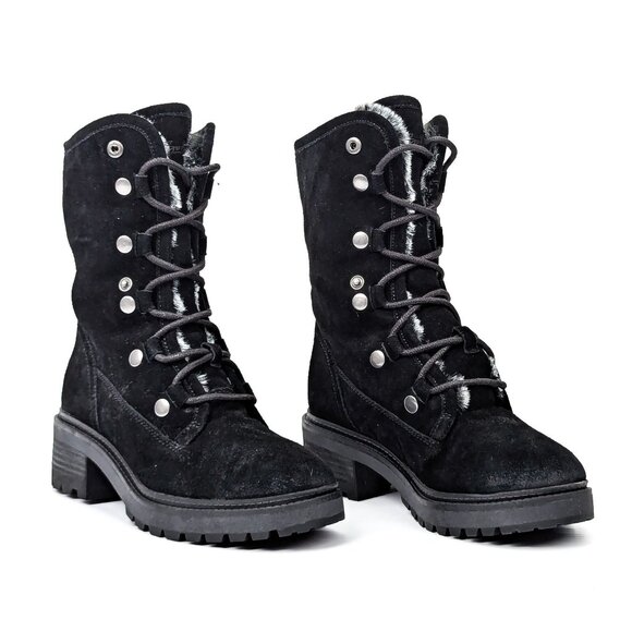 Zodiac Wmn Canyon Water Repellent Faux Fur Black Distressed Suede Boots size 8.5 - Picture 1 of 8